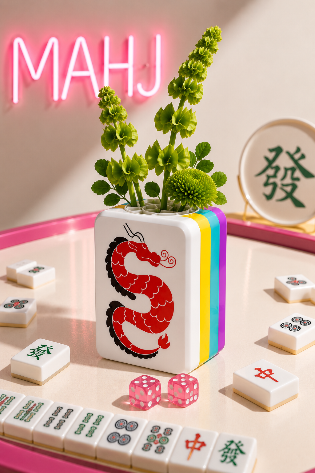 Mahjong Red Dragon Tile Vase – Bold Dragon Design Flower Vase for Mahjong Players